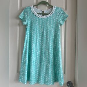 Lauren James printed A-line dress. Aqua & white. EUC! Size small.